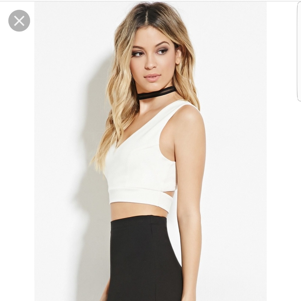 White deep V crop top